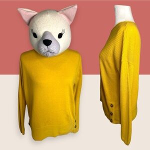 💛 CYNTHIA ROWLEY RIBBED LONG SLEEVE CREW NECK MUSTARD YELLOW SMALL